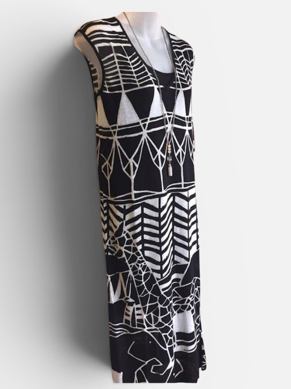 NIC+ZOE Linen Blend Lightweight Graphic Midi Dress Sz Medium